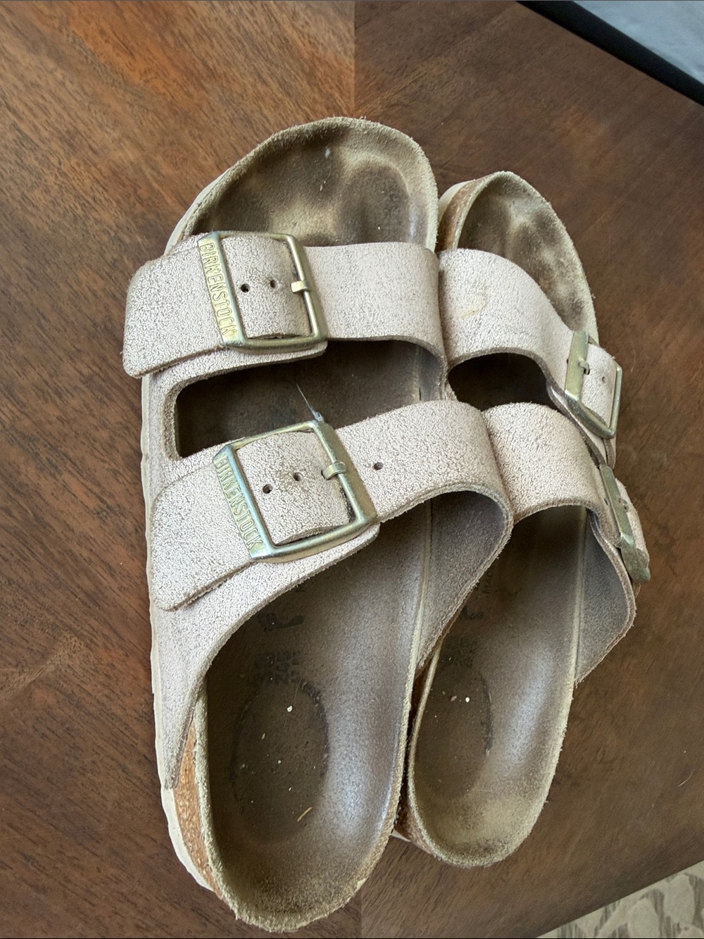 Birkenstock Kids Double-Buckle Suede Sandals in Light Beige